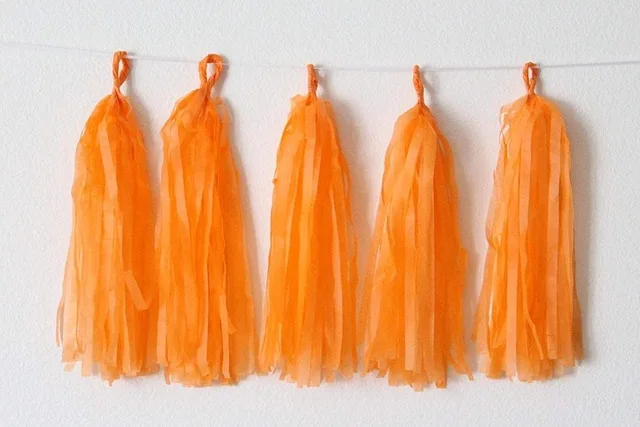 orange paper 1 комплект, подходит для свадьбы свадебные День рождения Декор, бежевого и розового цвета; Цвет: розовый, золотистый; тканей Бумага DIY Кисточка Комплект гирлянды Бумага рукоделия - Цвет: orange paper