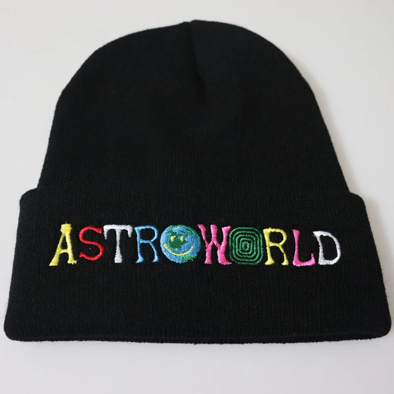 

Мужская женская вязаная шапка, модная Лыжная зимняя теплая шапка ASTROWORLD с вышивкой и черепом, повседневная женская шапка