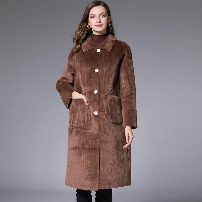 

Winter Women Fashion Warm thick fake mink hair overcoat long parkas elegant pea coat outwear overcoat loose casaco sobretudo top