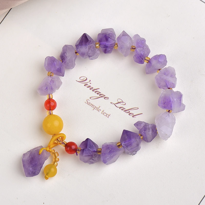 

Wholesaler Natural Amethyst Bracelets Charm Irregular Rock Mineral Specimen Colourfull Mineral Jewelry Ladies Jewelry DIY Gift