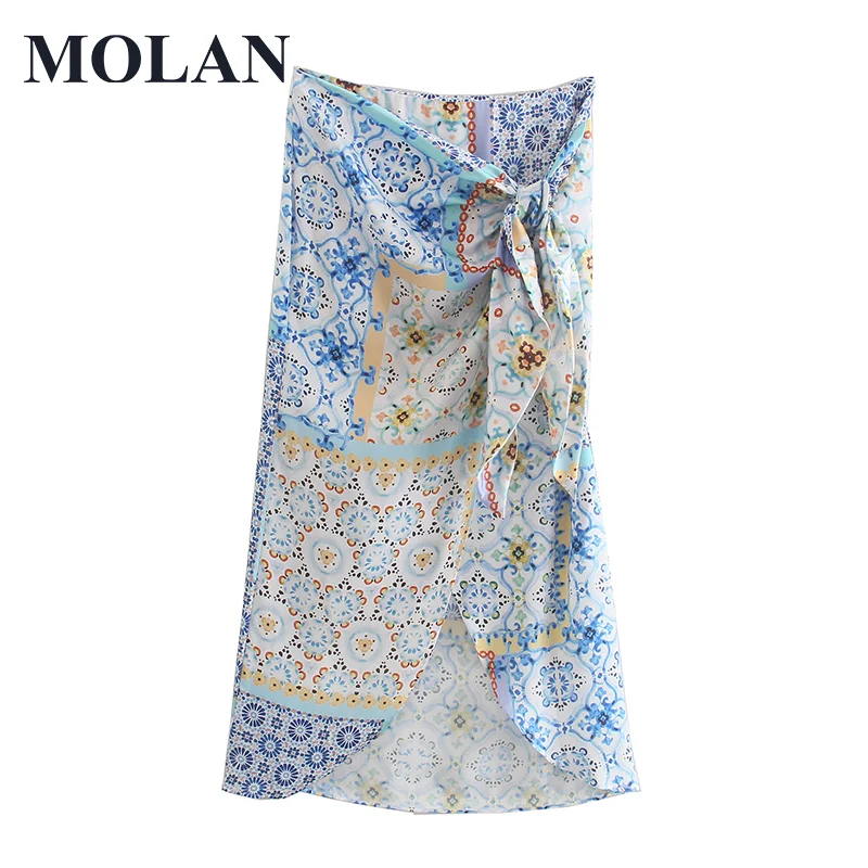 

Women Vintage Skirt Cloth Patchwork Floral Print Knotted Sarong Faldas Mujer Female Summer New Side Zipper Chic Slim Vestidos