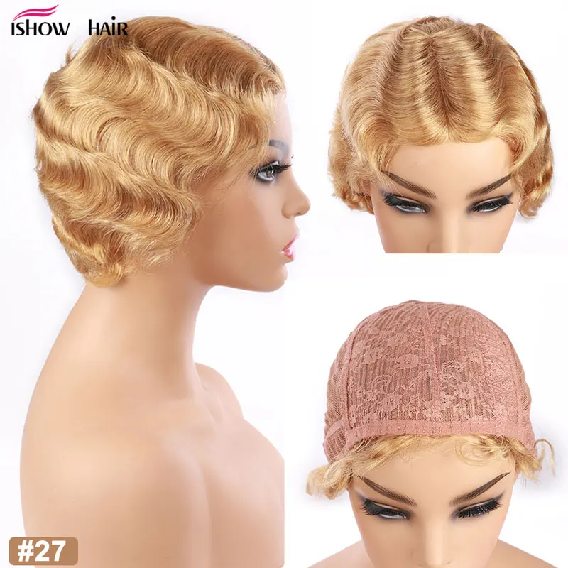 Парик Pixie Cut Ishow для женщин Короткие парики из человеческих волос бразильский