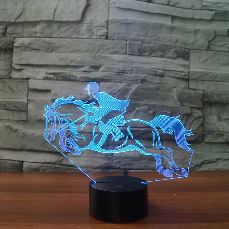 

7 Colors Changing 3D Illusion Night Light English Horse Riding USB Touch Change Gift Light Desk Decor