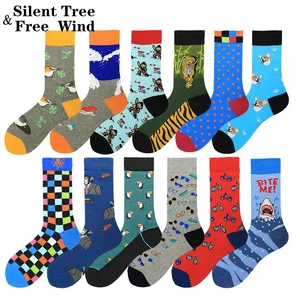Забавные Классические носки для мужчин и женщин, новинка, солнцезащитные очки с тигром, акулой, в горошек, в клетку, с мультяшным рисунком, хлопковые повседневные Длинные