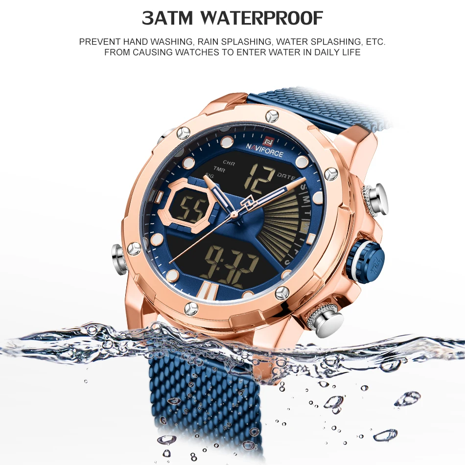 NAVIFORCE мужские часы Топ люксовый бренд спортивные кварцевые светодиодный