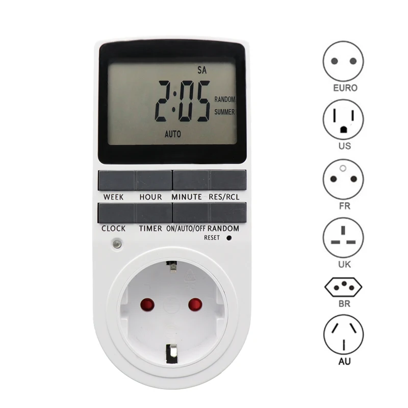 

Electronic Digital Timer Switch EU US FR BR Plug Kitchen Timer Outlet 230V 110V 7 Day 12/24 Hour Programmable Timing Socket