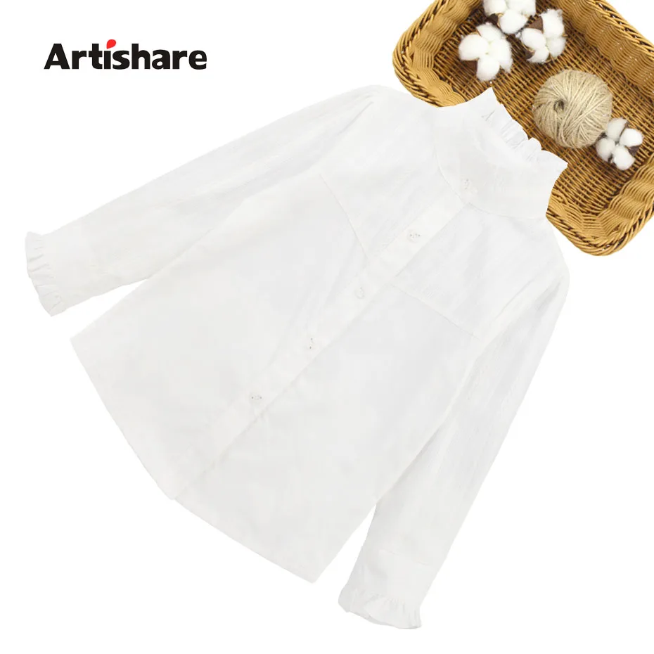 Блузка для девочек однотонная белая блузка детская одежда длинная рубашка