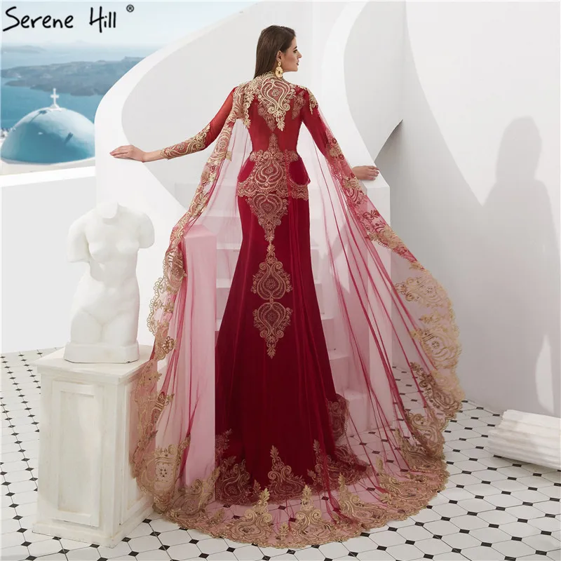 2021 красное вино Вышивка Русалка Вечерние платья с длинным рукавом шаль Yarm