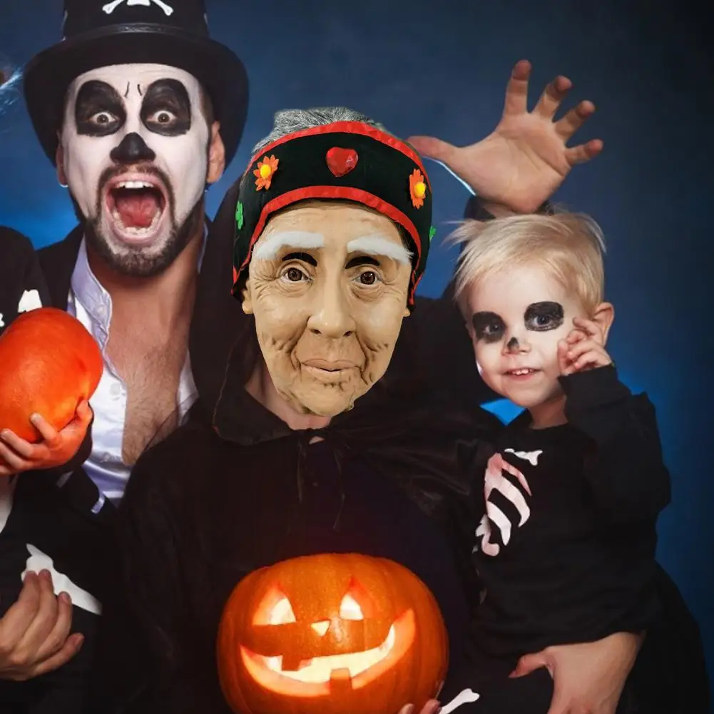 Новинка Хэллоуина Mengpo для дам в возрасте маскарадные латексные маски на Хэллоуин