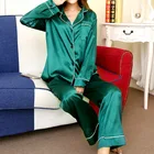Комплект пижамный женский атласный из 2 предметов, шелковая одежда для сна с длинным рукавом, домашняя одежда, на осень