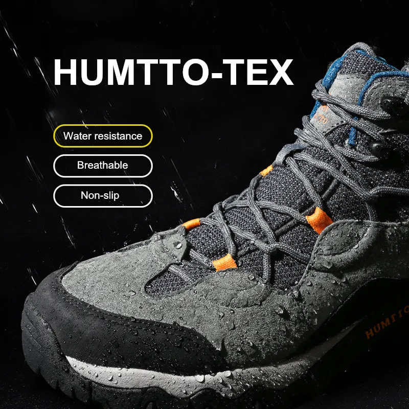 HUMTTO Waterproof Hiking Shoes for Men Trekking Mountain Outdoor Sport Tactical Mens Boots Leather Non-slip Climbing Sneakers