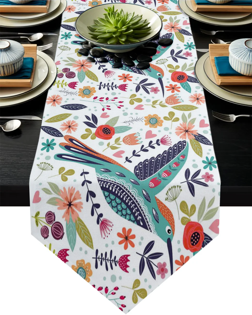 Декоративная настольная дорожка с птицами цветами и листьями|Настольные