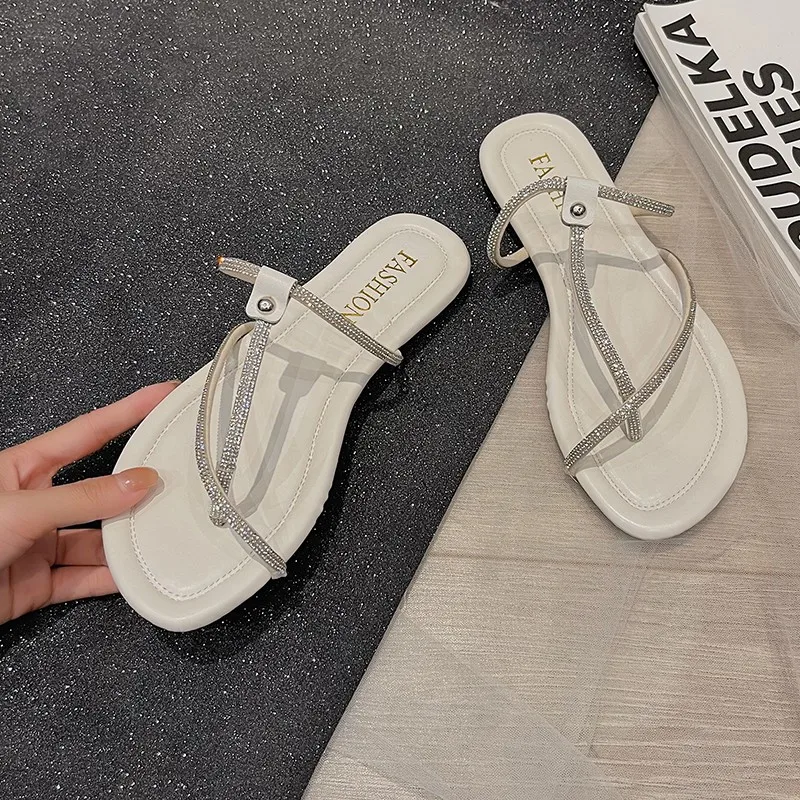 

Fashion Women's Slippers Casual Simple Splicing Vamp Rhinestone Decoration Trend Outside Wear All-match Women's Slippers 2021
