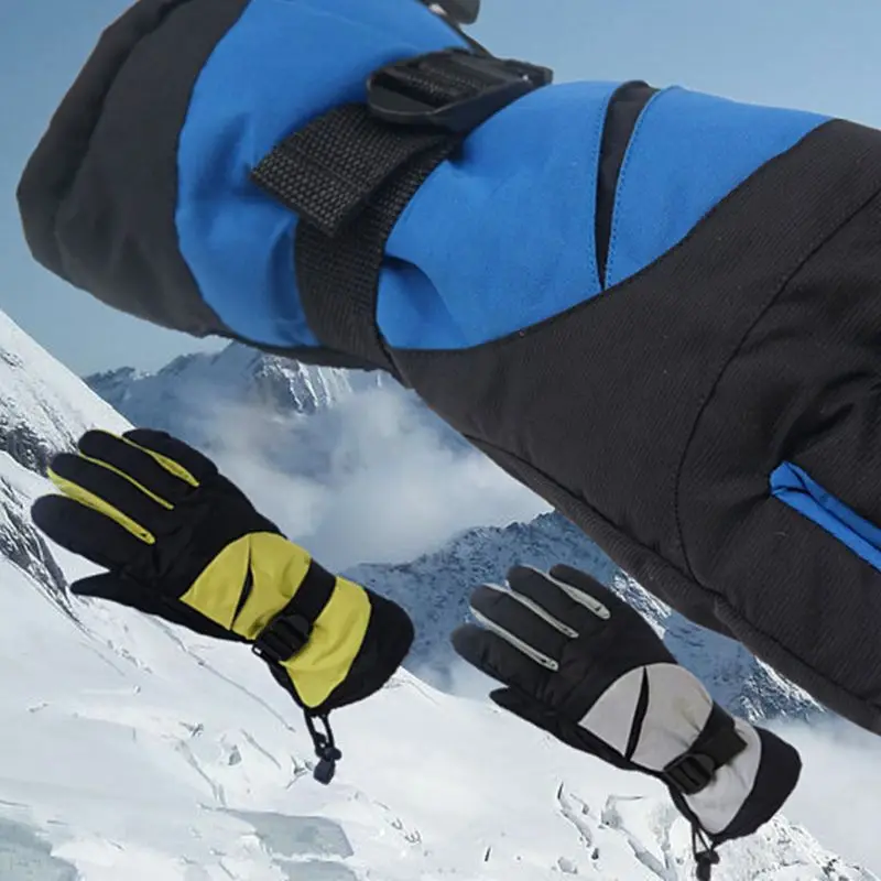 

Men Women Waterproof Winter Snow Gloves Contrast Color Thermal Insulated Adjustable Sport Cycling Snowboard Mittens Wrist Warmer