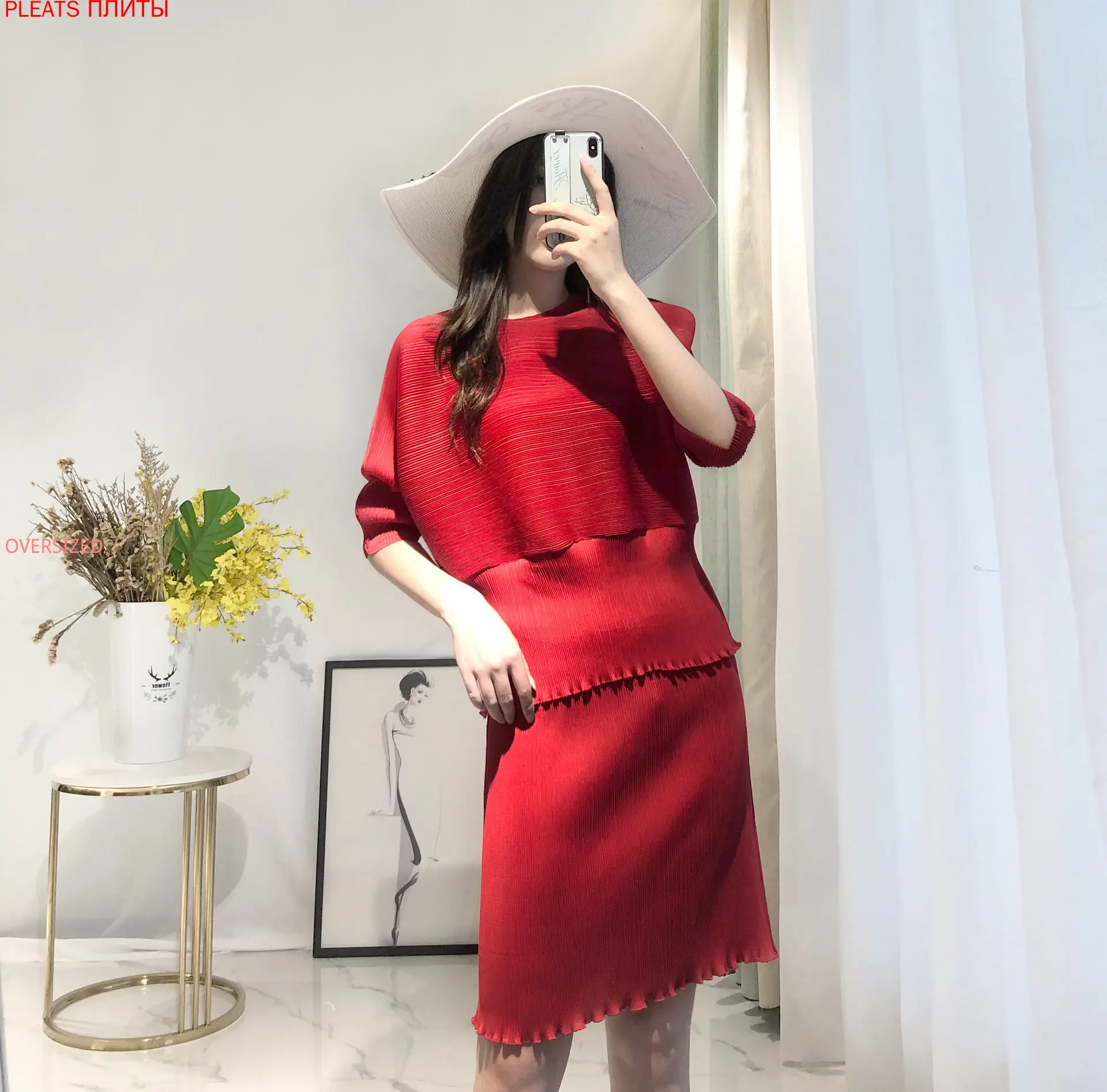 

Miyake Fold Professional Suit Female Spring Autumn New Casual Temperament Loose Fashion Slim Commuter Two-piece Set Skirt Set