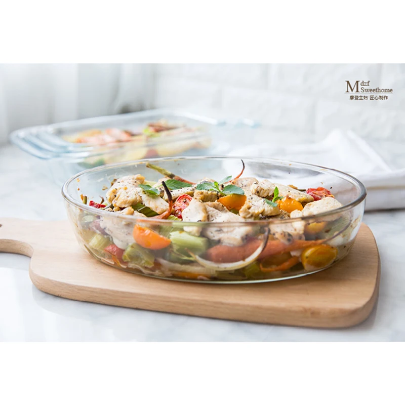 MDZF SWEETHOME 1L 1.5L 2L Glass Baking Dishes Pan Rectangle Oval Bakeware Oven Roasting Lasagna Food Storage |
