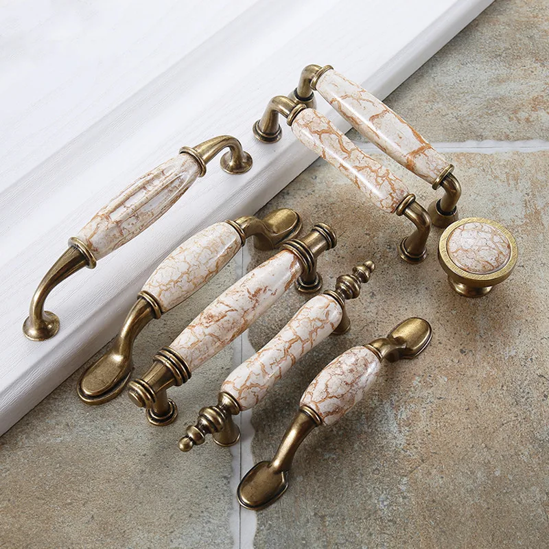 

Yellow Marble Handle Garden Ceramic American Modern Cabinet Wardrobe Door Handles Cabinet Classical Handle Garden Knobs Pulls