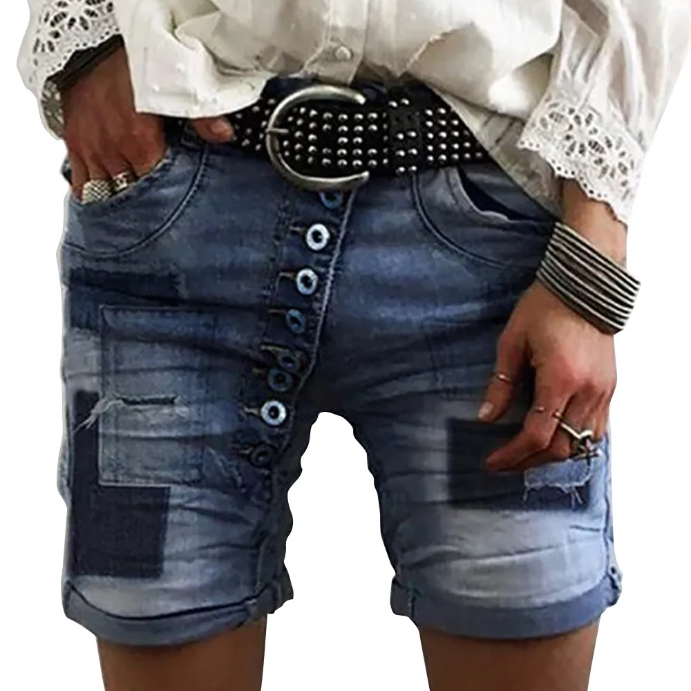 

Knee Loose Vintage Length Wide Shorts Summer Waist Solid Summer Women's Jeans Adisputent Stretch Denim Leg Short High Female Sho