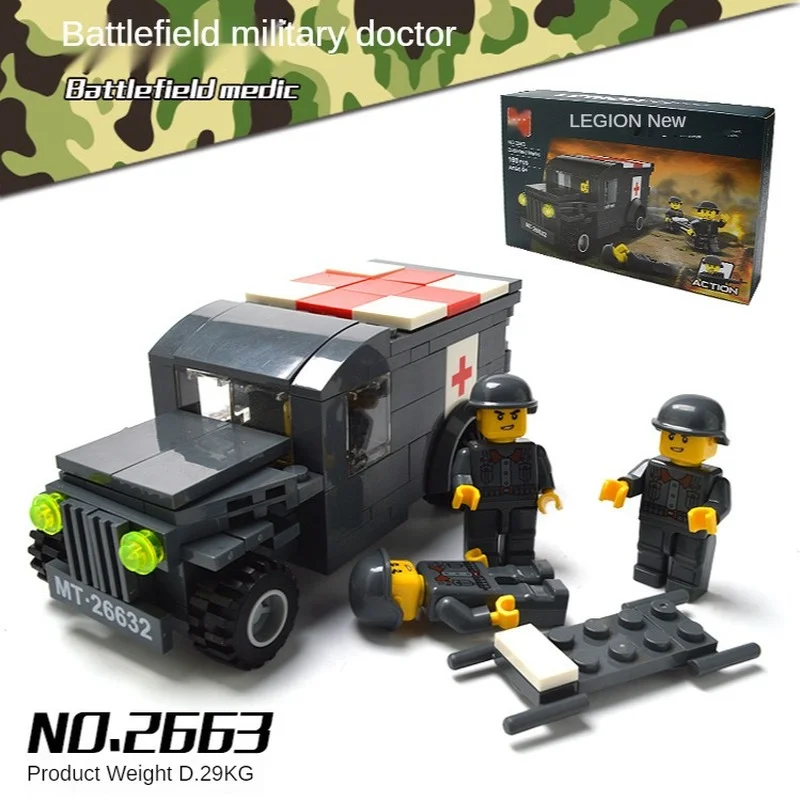 

Модель автомобиля для машин скорой помощи, армия, военный грузовик, детские строительные блоки, игрушки, Серия военной пехоты, медицинские п...