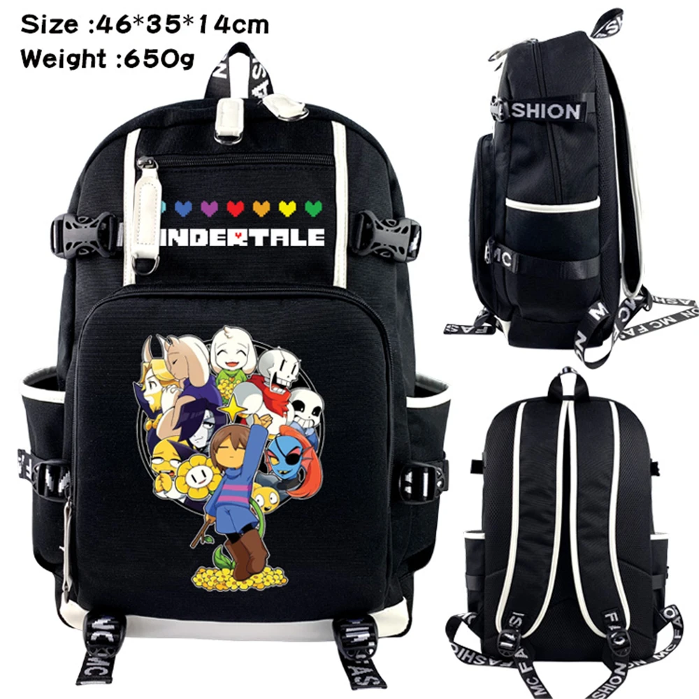 

Game Undertale Canvas Packsack Teenager Black Zip Schoolbag Studednt Backpack Unisex Shoulders Travel Laptop Bag Cartoon Bookbag