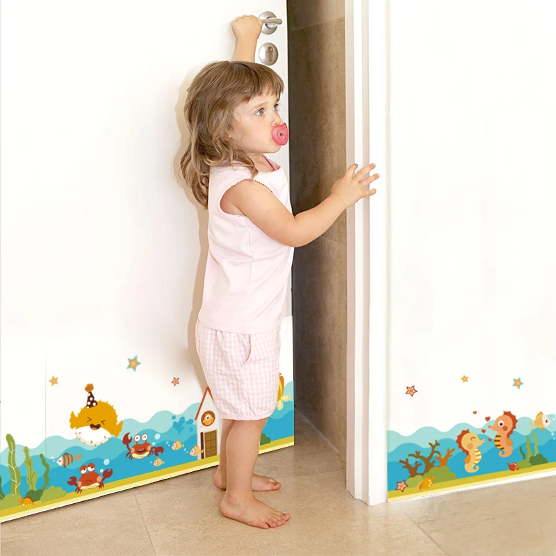 

Cartoon Sea World Wall Sticker for Kid Room Decoration Nursery Mural Bedroom Living Room Skirting Line Decor DIY Vinyl Wallpaper