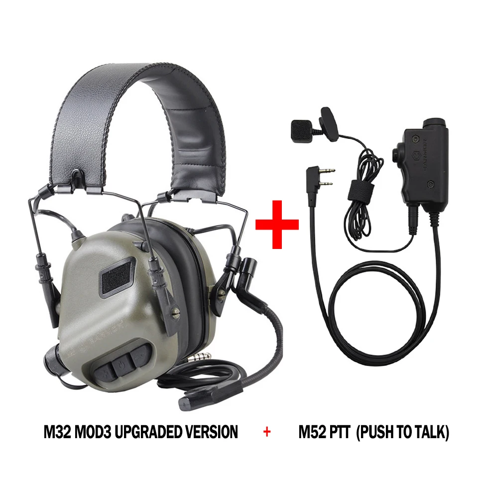 EARMOR M32 MOD3 тактическая гарнитура с креплением на голову и M52 PTT один комплект