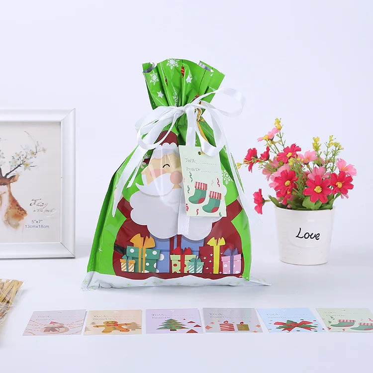 

Merry Christmas Gift Bags Xmas Tree Plastic Packing Bag Snowflake Christmas Candy Box New Year 2021 Kids Favors Bag Noel Decor