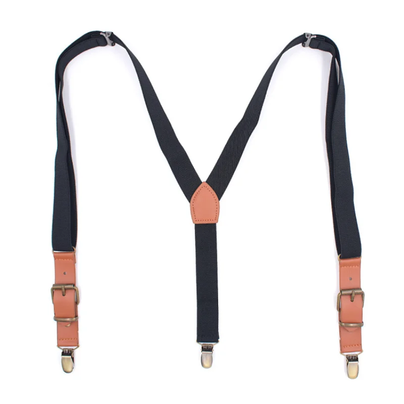 

2021 Popular Fashion Unisex Three-Clip Monochrome Strap Stretch 2.5 Leather Patchwork Adult Strap Clip