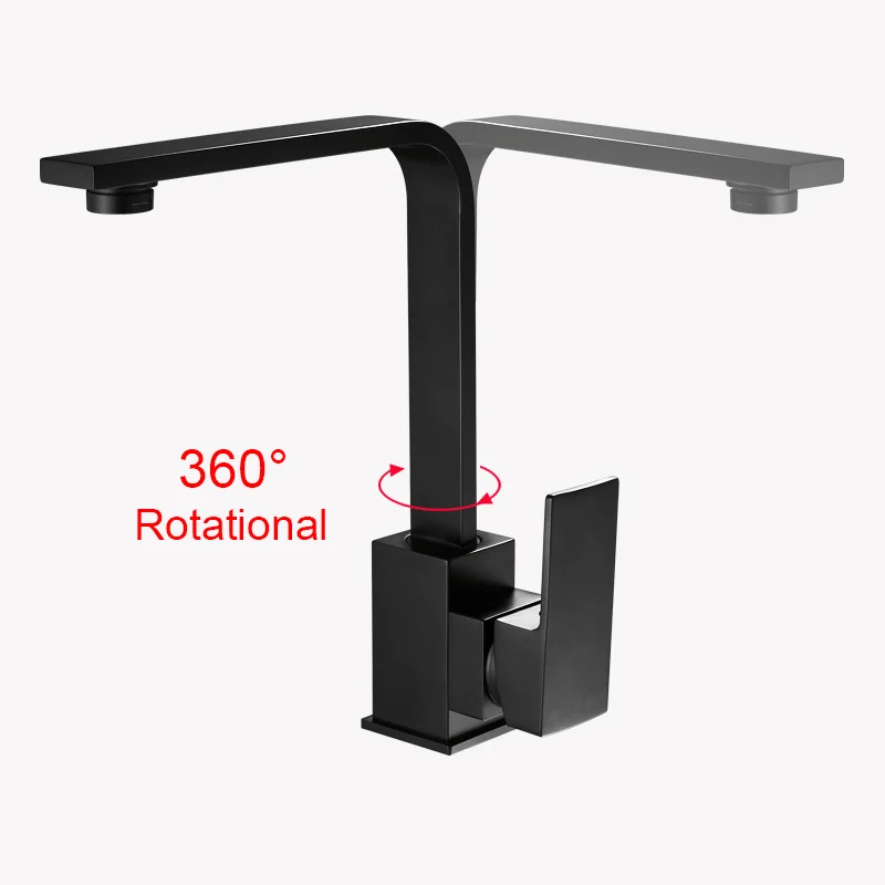 

360 Вращение Кухня кран питьевой воды одно отверстие черный горячей и холодной чистой водяные раковины двухслойные смеситель для ванной ком...