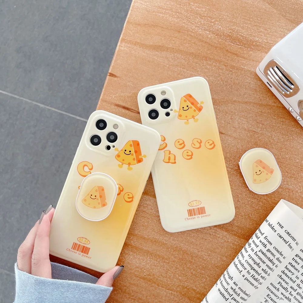 

Removable Bracket Phone Case For iPhone 12 11 Pro Max Mini XS XR XS X 8 7 SE Plus Gradient Cheese Smooth IMD Back Cover Fundas