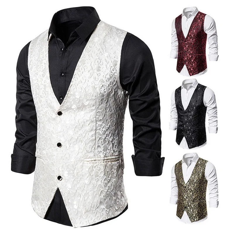 Luxury men vest suit Party Waistcoat Steampunk Vest Men Shinny Night Club Prom Suit Wedding Formal Vests | Мужская одежда