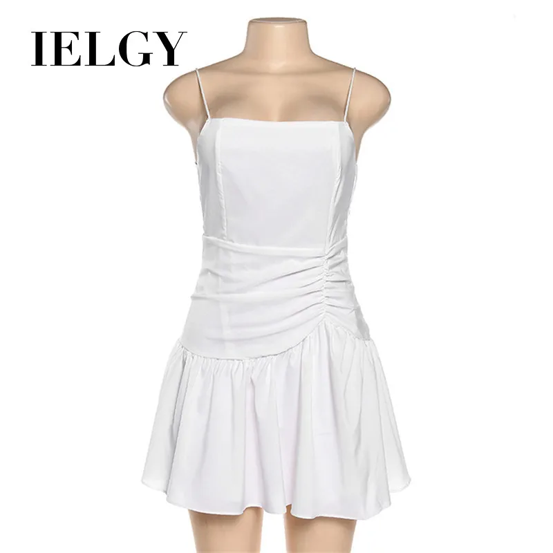 

IELGY Autumn and winter shoulder straps backless creative waist temperament dress women