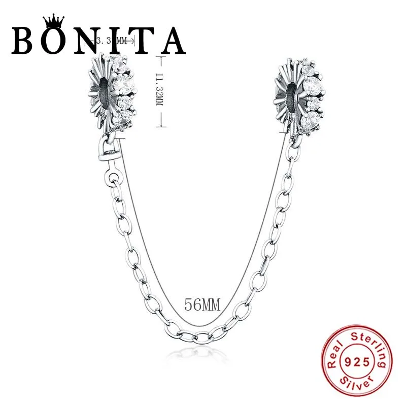 Authentic 925 Sterling Silver Clear Sparkle Safety Chain Charm Fit Original Pan Charms Bracelet DIY Jewelry | Украшения и