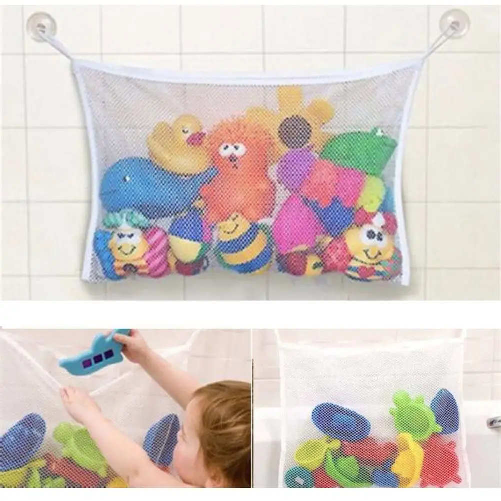 Baby Bath Bathtub Toy Mesh Net Storage Bag Organizer Holder Bathroom Organiser With 2 Suction Cup Hook 45 x 35cm White