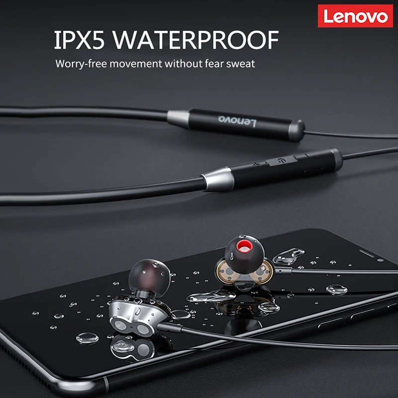 Наушники Беспроводные Lenovo HE08 с микрофоном Hi-Fi стереонаушники 4 динамиками