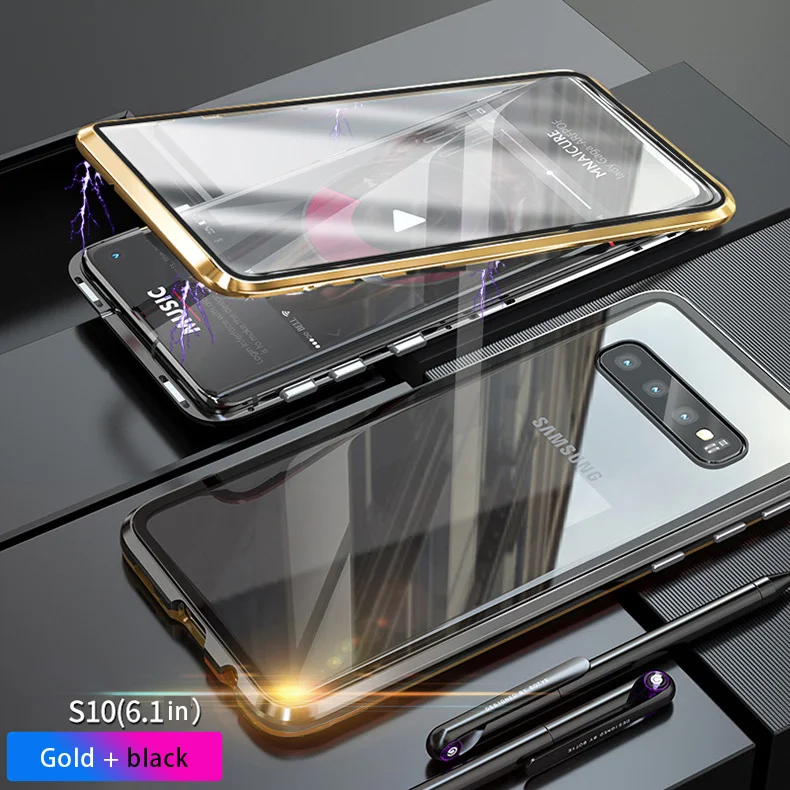 Закаленное двустороннее стекло чехол для телефона samsung Note 8 S7edge S8 S8P S9 S9P Note9 металлическая рамка Магнитный чехол для телефона