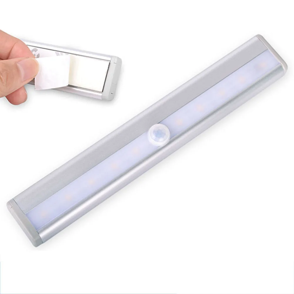 

Wireless 10LED Nightlight Rechargeable Motion LED Night Light Magnetic Strip Stick-on Closet Sensing Lamp (Silver with Pure Whit