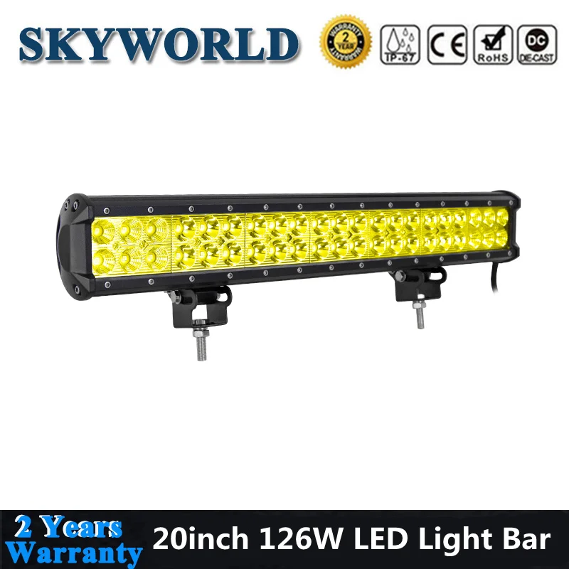 

20inch Yellow LED Bar 126W LED Light Bar Offroad Work Light Spot Flood Combo Barre Lamp Driving For Jeep 4x4 Niva Lada SUV ATV