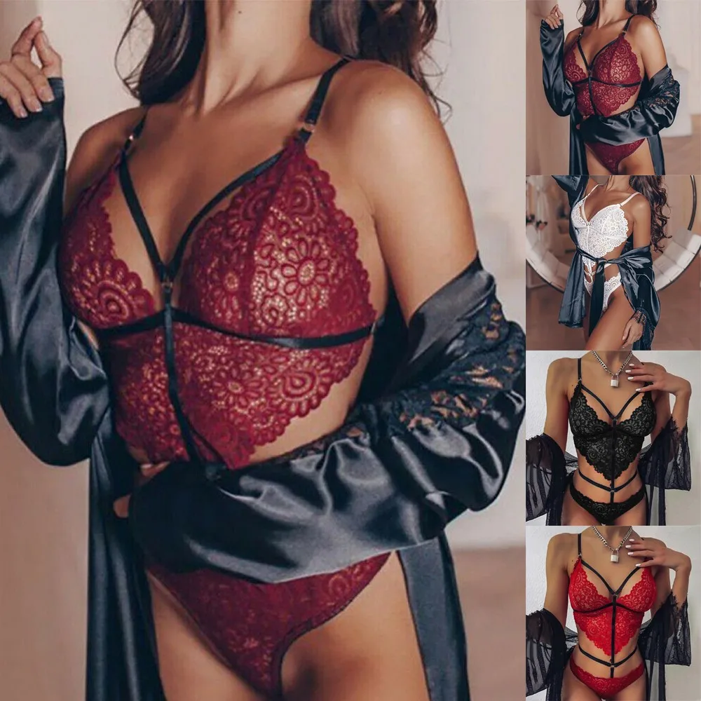 

Women Sexy Lace Lingerie Sleepwear Bra Bustier Thong Underwear Nightwear Transparent Hot Porno Lace Erotic Underwear Sexy Bra