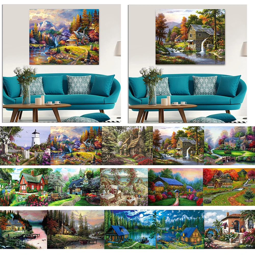 Полная дрель круглая Алмазная Картина Пейзаж деревня Весна 5D алмазная вышивка