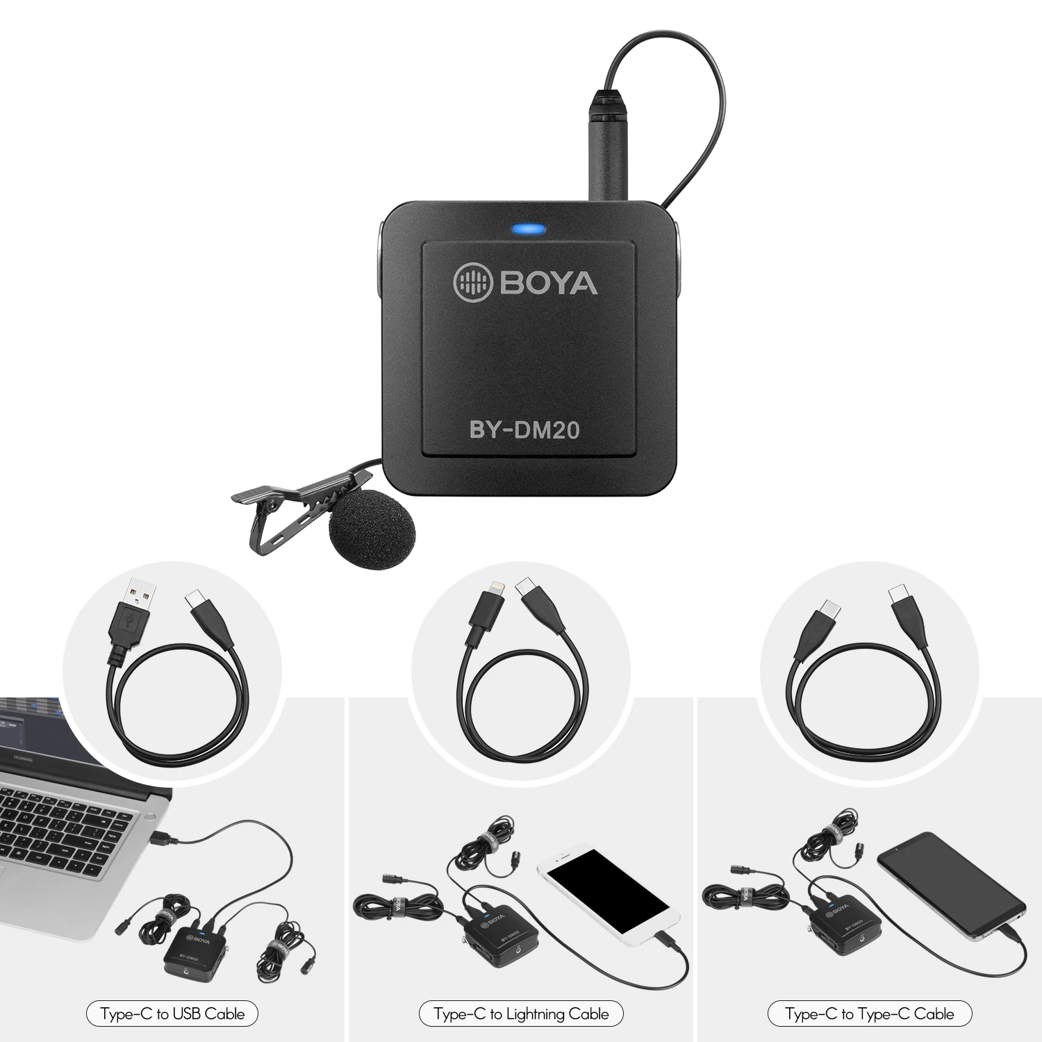 BOYA BY DM20 двойная головка Съемная петличный микрофон с отворотом совместим тип c USB