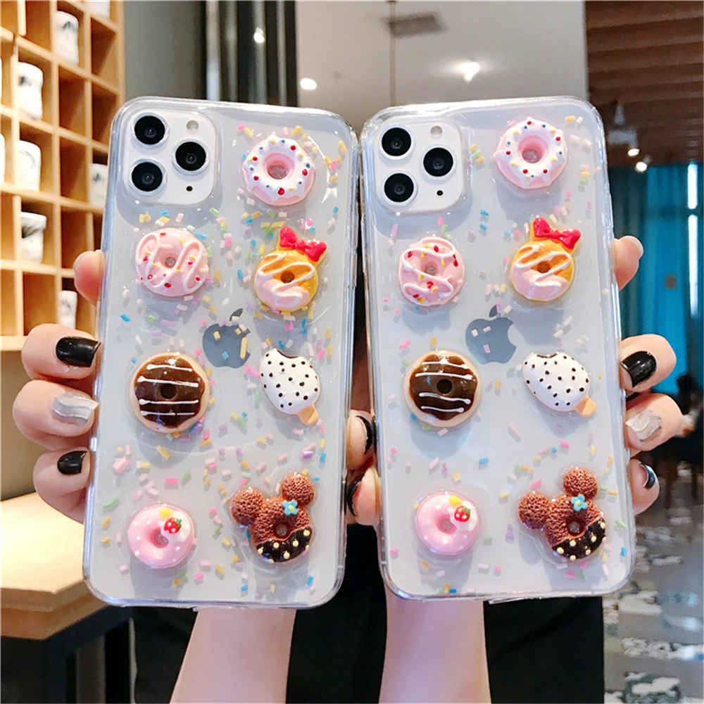 

Cartoon 3D Crystal Gummy Candy Color Ice cream Phone Case for iPhone 11 Pro X XS MAX Xr 7 8 Plus Korea Donuts bread Soft Cover