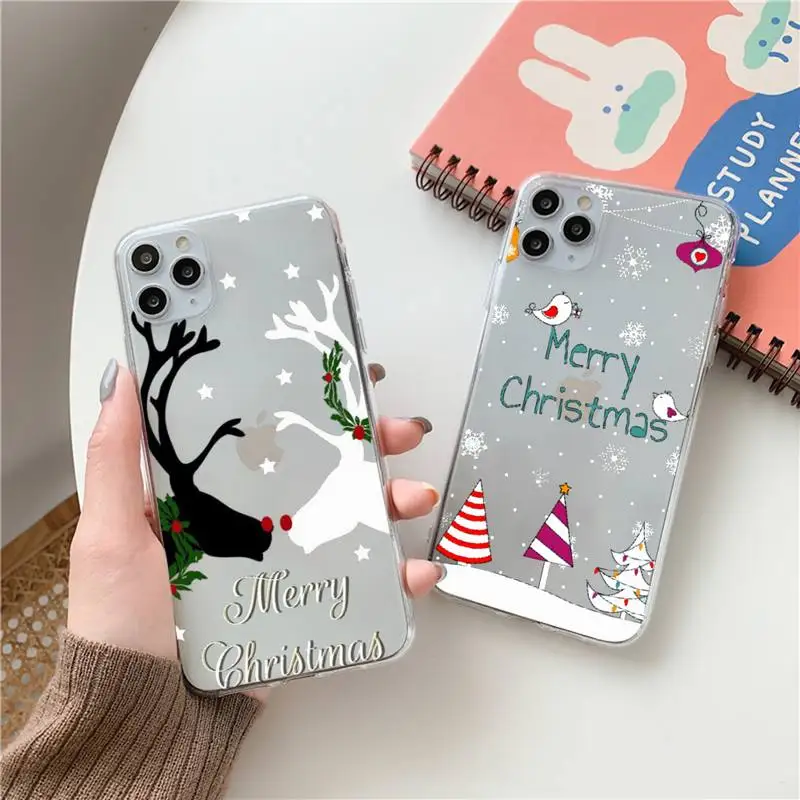 

Merry Christmas Santa Elk Phone Case Clear Transparent for iPhone 11 12 13 mini pro XS MAX 8 7 6 6S Plus X 5S SE XR 2020