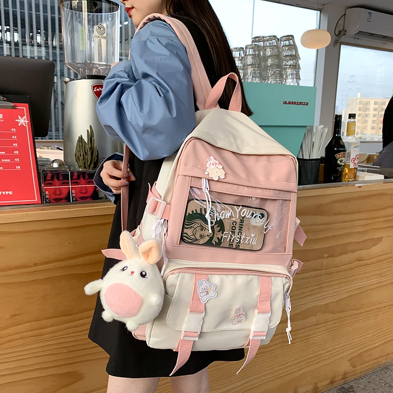 

SEETIC Kawaii Multi-Pocket Women Backpack Waterproof School Bag High Capacity Backpack Women Anti-Theft Laptop Bag For Teenager