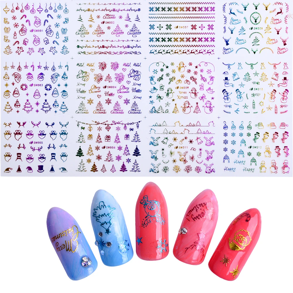 Смешанный дизайн 3D Ногти Хэллоуин Снежинка лента ногтей трафаретные наклейки