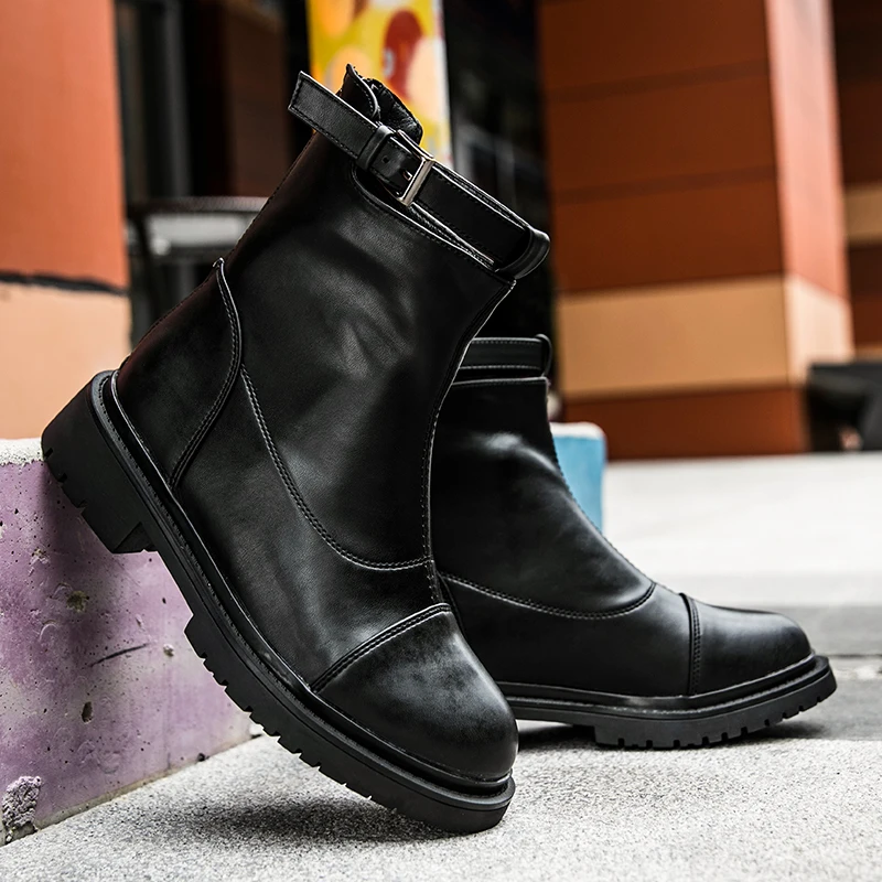 Женская обувь черные ботинки на платформе модные женские зимние кожаные Ботинки