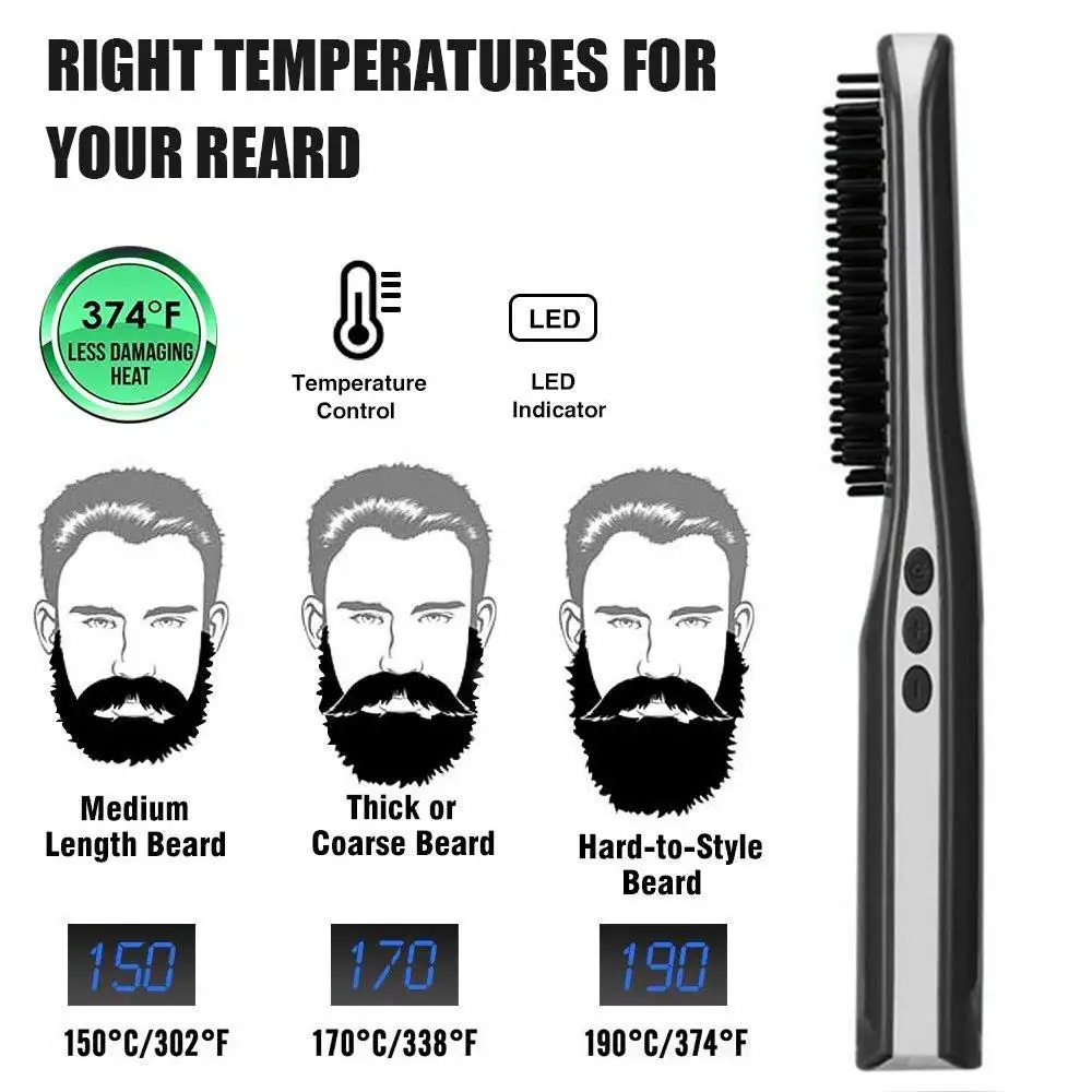 

Beard Straightener Comb for Men Upgraded Professional Electric Mens Beard Straightening Heated Brush Portable Straightener
