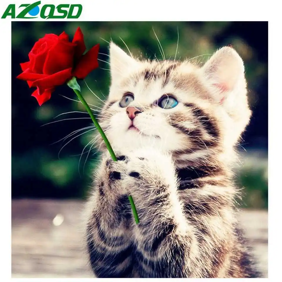 AZQSD Алмазная картина цветы кошка ручной работы Бриллиантовая мозаичная фигурка животного картина Стразы 5d Diy Алмазная Вышивка Полный дисплей