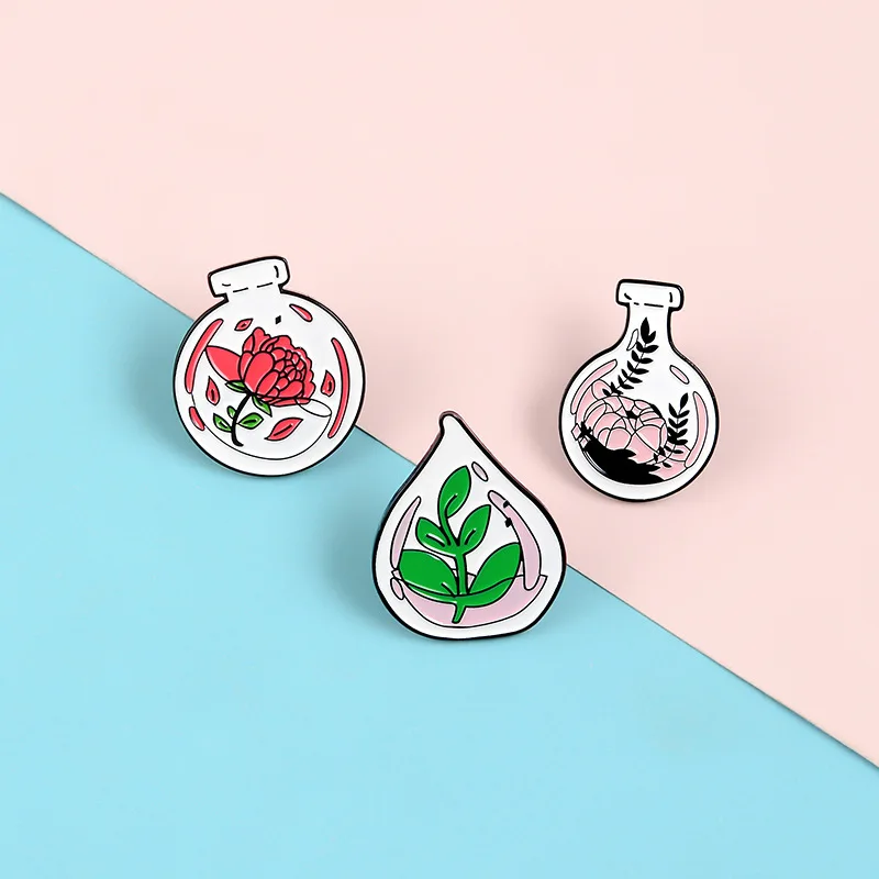 Мультяшная брошь в виде капли воды зеленых листьев роз цветов суккулентов