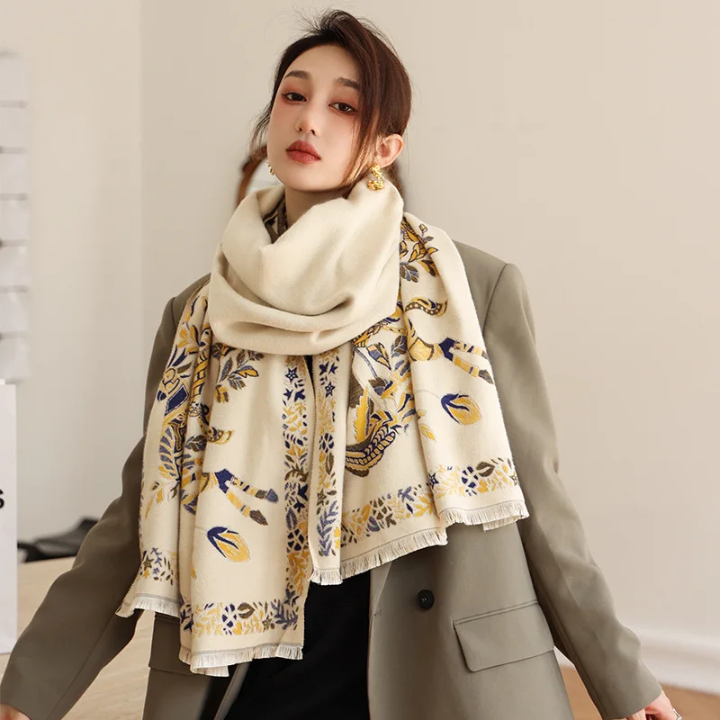 

Warm Neckerchief Flower Print Cashmere Scarf Women Lady Shawls And Wraps Blanket Winter Long Bufanda Pashmina Hijab Echarpe